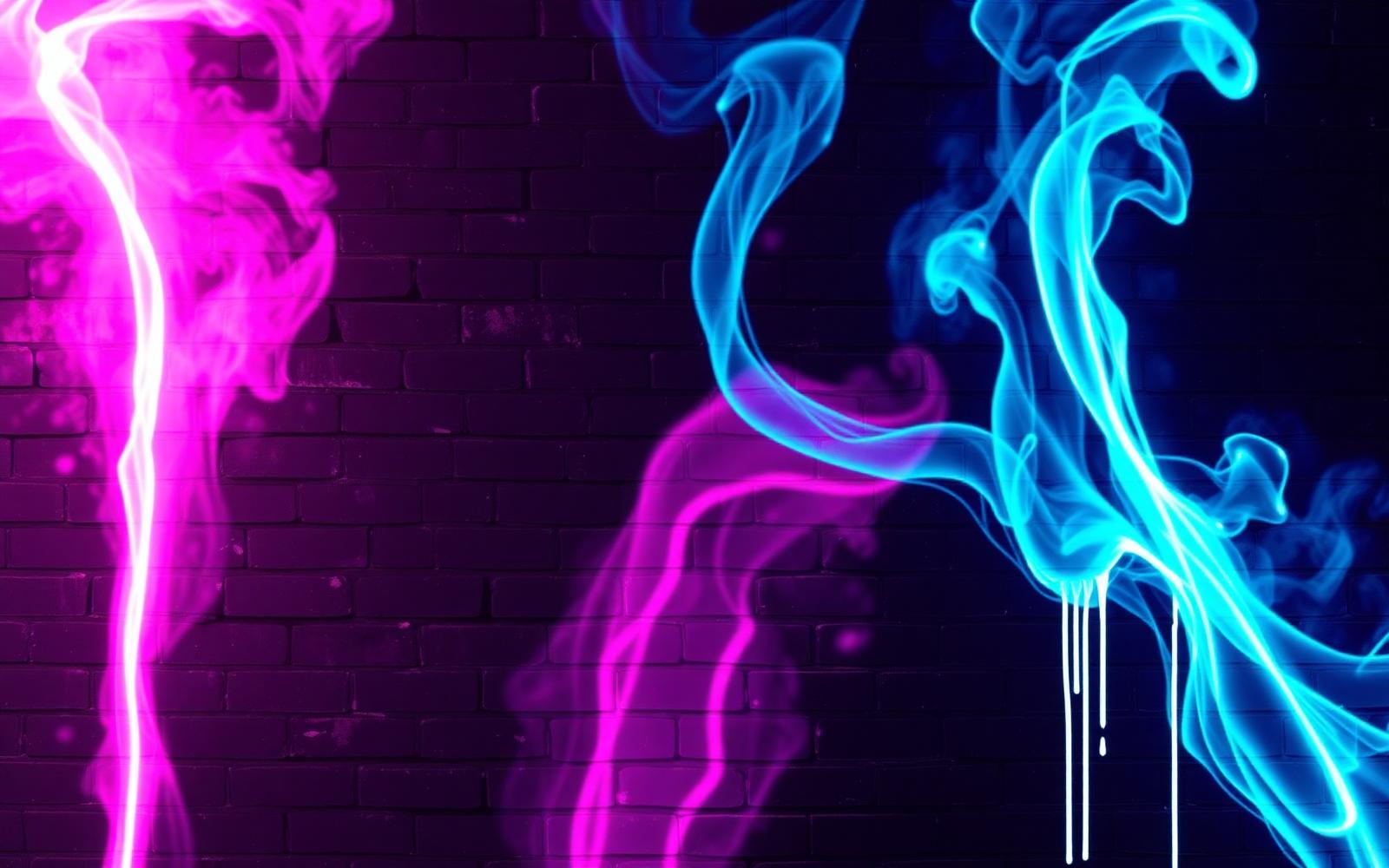 Neon graffiti smoke on a brick wall